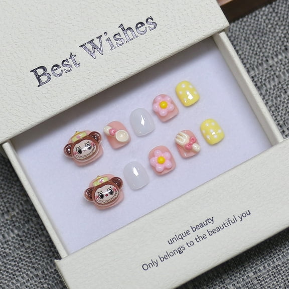 [Children Wear Armor] Cute Fun Cartoon Pure Handmade Nail Patch Finished Wholesale Pupil Fake Nails