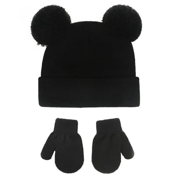 Children Winter Hat Gloves Set Kids Warm Beanie Knit PomPom Woollen Hat for Boys and Girls 3-8 Years