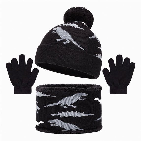 Children Winter Hats Winter Hat Scarf & Gloves Set Knit Hat 2 8 Year Olds Kids Knitted Beanie for Baby Boys,2-8 Years,A93-Black