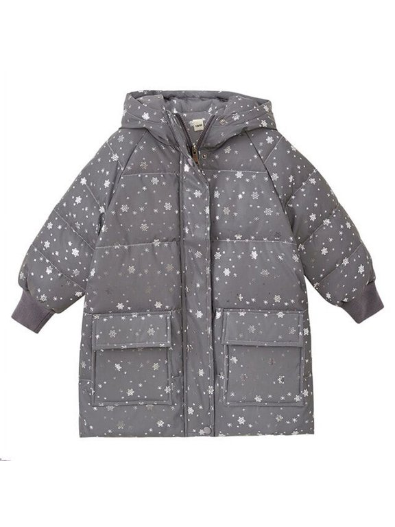 Children Winter Jackets For Girls Fashion Reflective Material Outerwear Warm Coat Teen Print Kids Hooded Clothes 4 6 8 10 12Yrs
