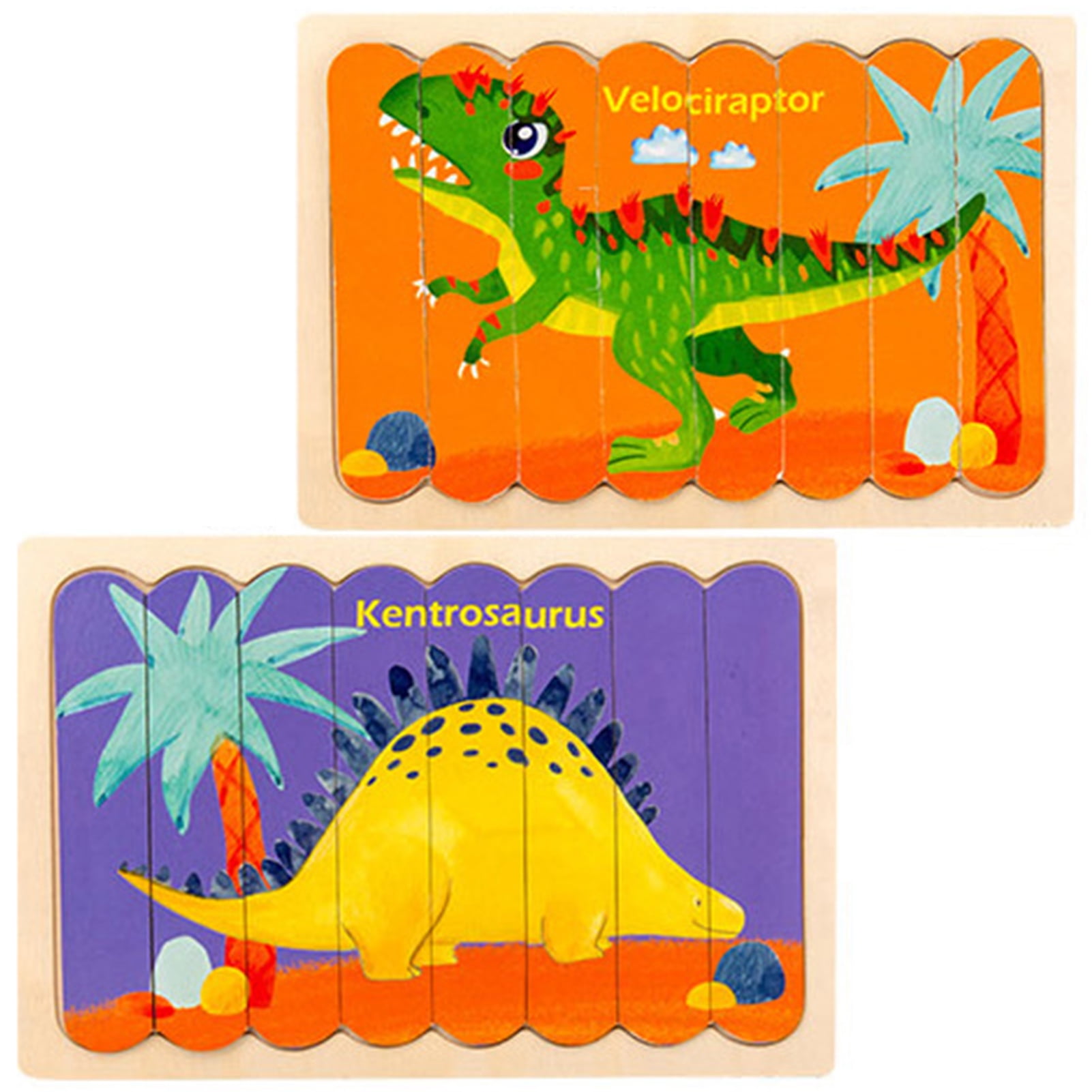 Children Wooden Double-Sided Cartoon Dinosaur Jigsaw Puzzle Early