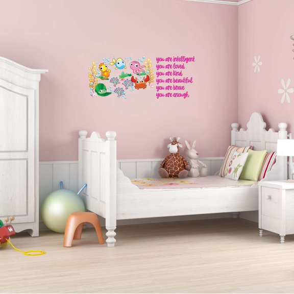 Children You are Beautiful Intelligent Loved Cute Cartoon Wall Decal Decoration Underwater Marine Cartoon Life Vinyl Wall Art Lasts Years and Easily Removable - Size: 20 In(W) x 8 In(H)