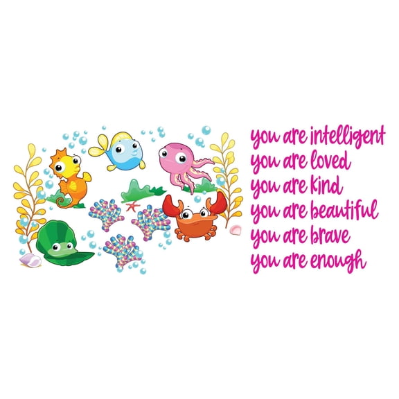Children You are Beautiful Intelligent Loved Cute Cartoon Wall Decal Decoration Underwater Marine Cartoon Life Vinyl Wall Art Lasts Years and Easily Removable - Size: 40 In(W) x 16 In(H)