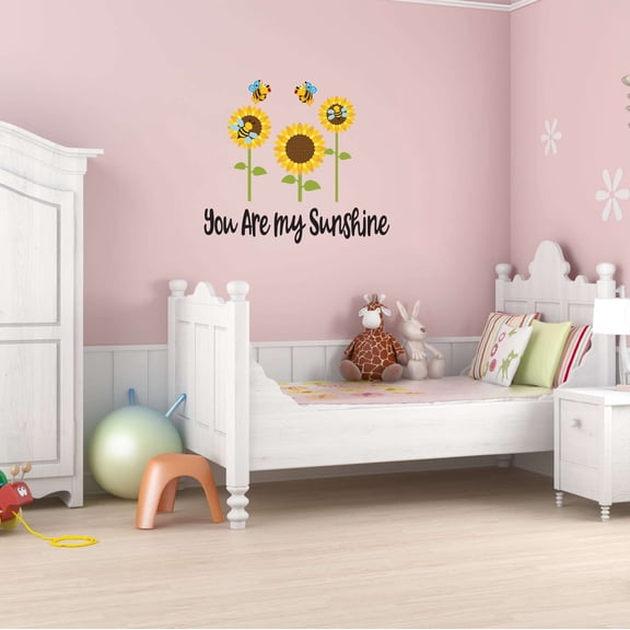 Children You are my Sunshine Cute Quotes & Sayings Wall Decal Decoration Happy Bee's Feeding Nectar Vinyl Wall Decor Lasts Years and Easily Removable - Size: 10 In(W) x 9 In(H)