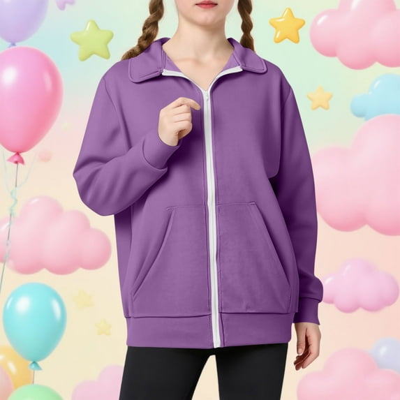 Children Zip up Sweatshirt, Kids Fashion Stand Collar Sports Jacket with Pockets, Boys Girls Solid Color Basic Track Coats Purple 150