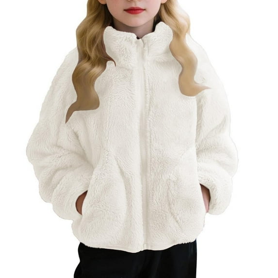 Children Zipper Stand Jackets Soft Warm Fuzzy Fleece Jackets Kids Fall ...