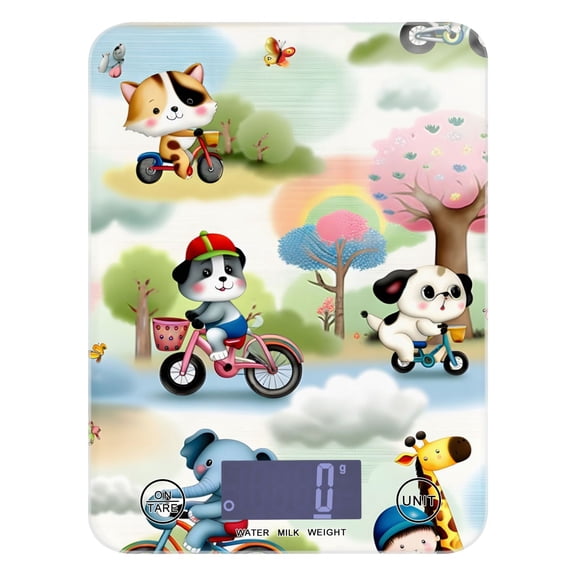 Children and Animals Bikes Food Scale Digital Kitchen Scale Waterproof Tempered Glass Tare Function 11 lb for Baking Cooking Meal Prep