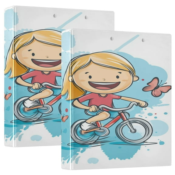 Children by Bike 12.4x10.6in PVC Round Ring Binder, D-Ring 3-Hole, Metal Clip, 200 Sheets