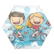 Children by Bike Folding Umbrella UV50+ Waterproof Sun Protection Auto Open Close Compact Fiberglass Frame