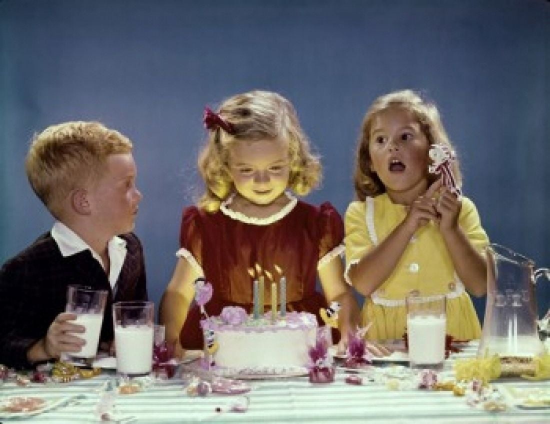 Children celebrating a birthday party Canvas Art - (24 x 36)