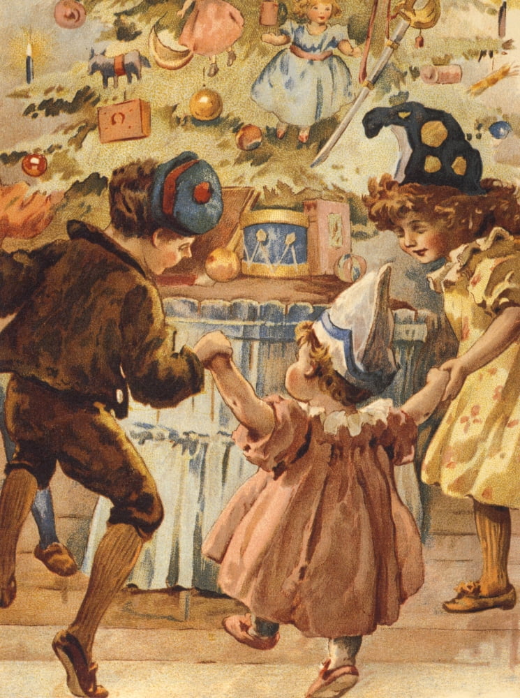 Children dancing round Christmas Tree c1890 Canvas Art - Unknown (18 x 24)