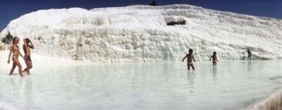 Children enjoying in the hot springs and travertine pool Pamukkale Denizli Province Turkey Canvas Art - Panoramic Images (30 x 12)