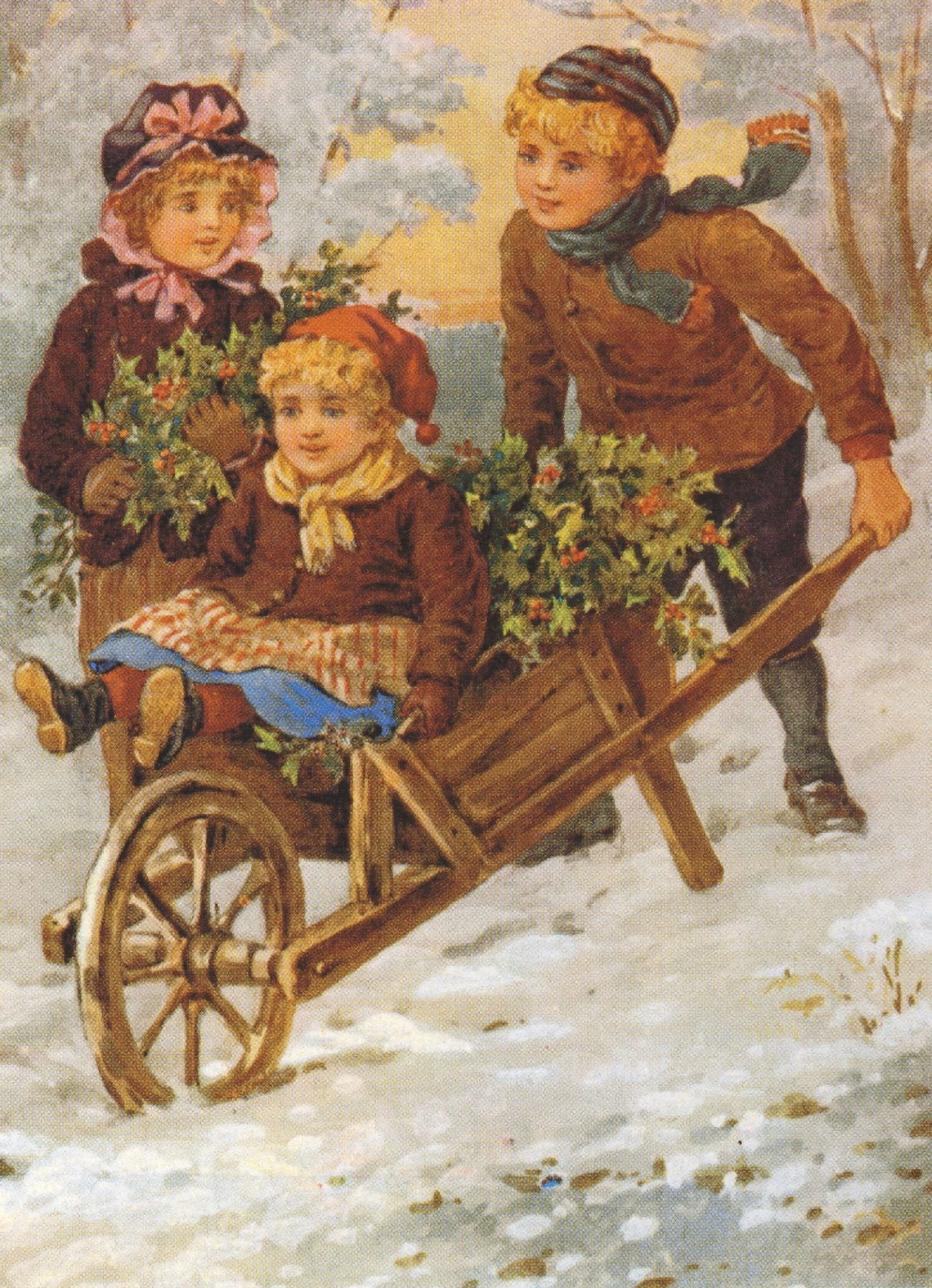 Children gathering holly branches Canvas Art - Harriet Bennett (24 x 36)
