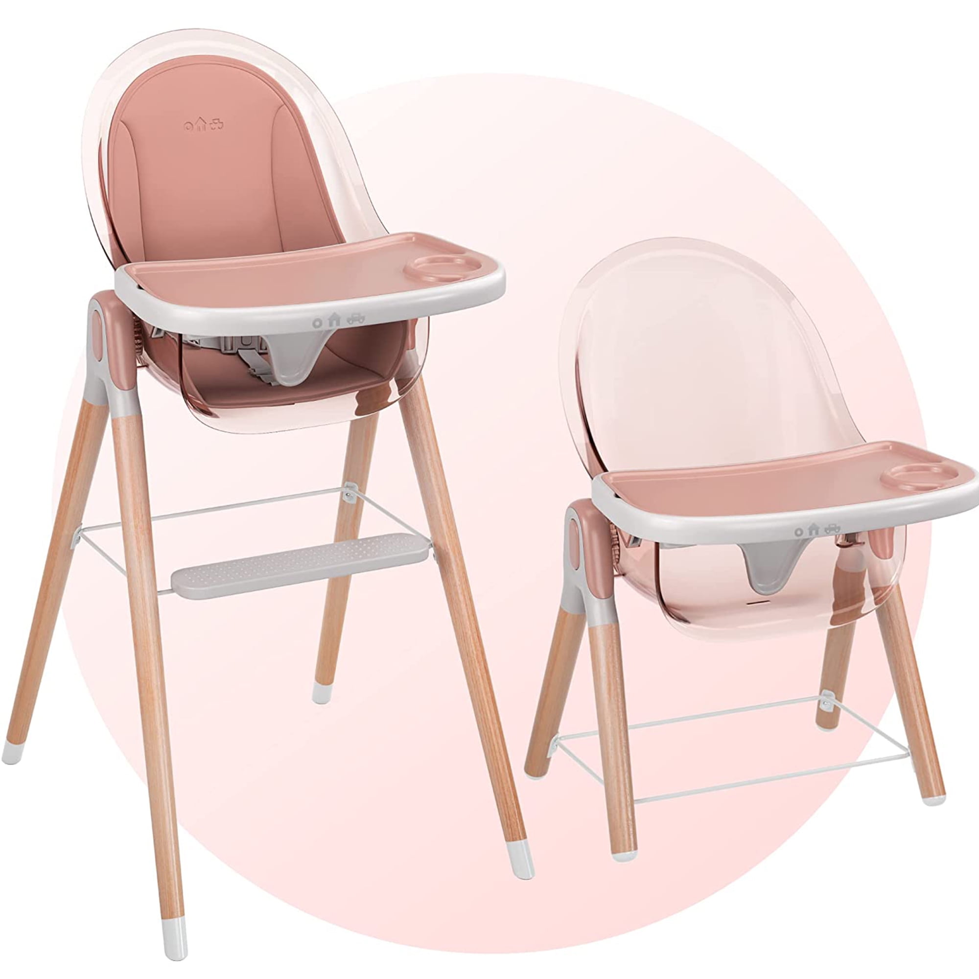 Children of Design 6 in 1 Deluxe Cushioned High Chair for Babies and Toddlers Booster Seat with Tray for 6 Months to 6 Years Old Pink