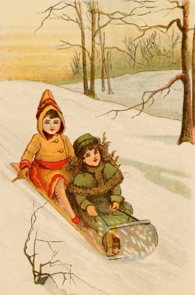 Children on Toboggan Canvas Art - Unknown (24 x 36)
