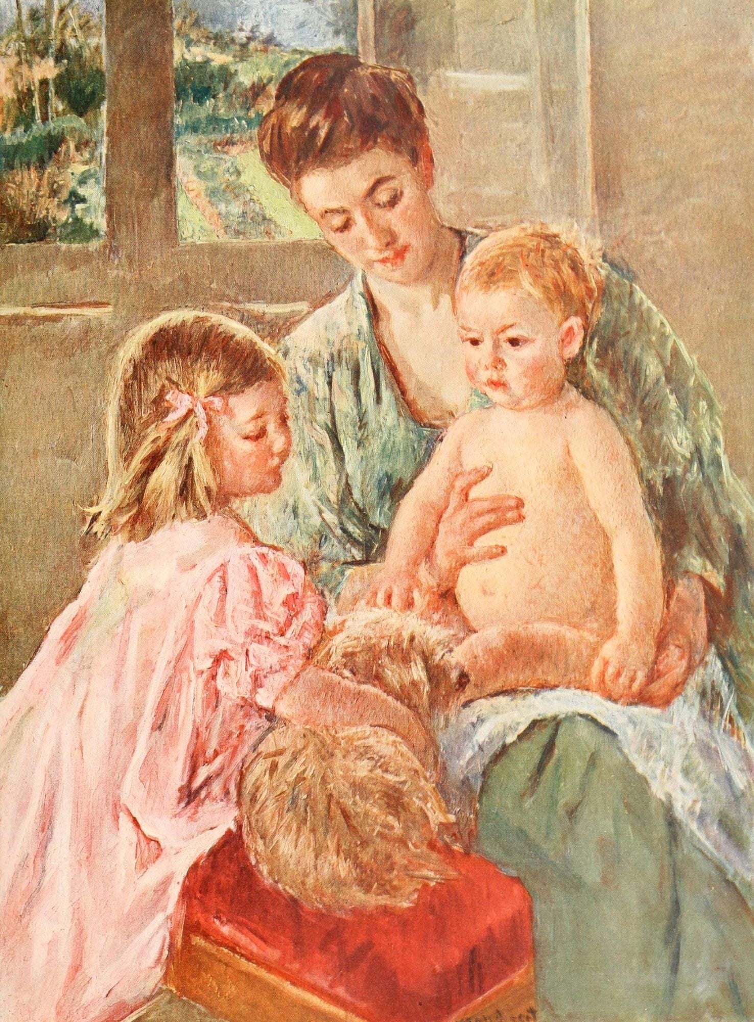 Children playing with a dog LArt et les Artistes 1911 Canvas Art - Mary Cassatt (18 x 24)