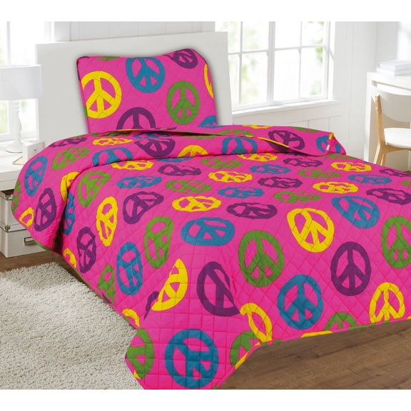 Children's 2 Piece Quilted Bed Spread Cover - Peace