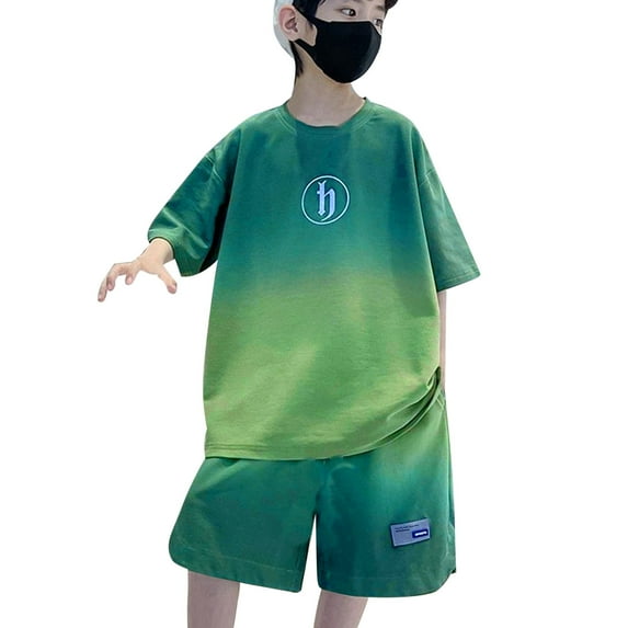 Children's 2024 New Summer Tracksuit Casual Simple Style Little & Big Children Boys Clothes Gradual Short Sleeve Shorts Sports Suit Casual Sports Wear