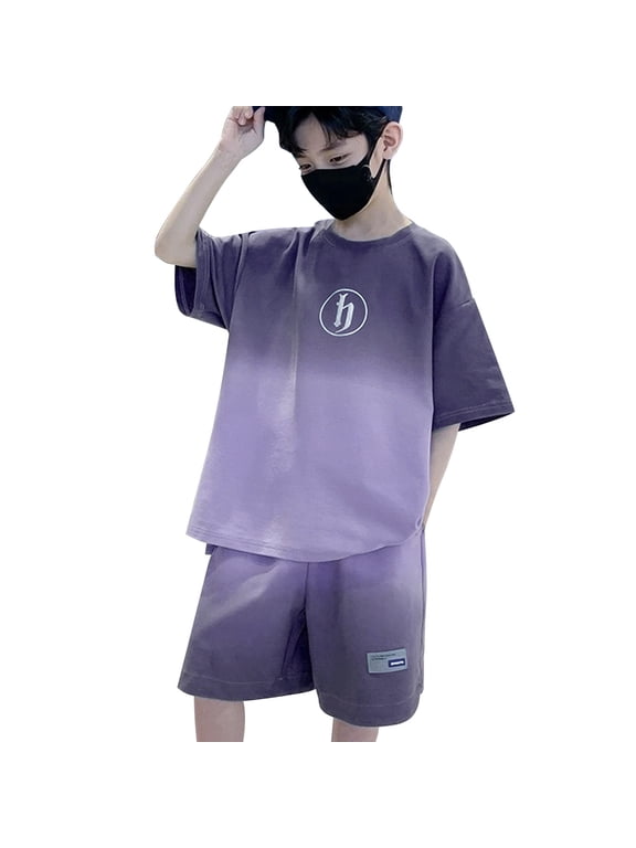 Children's 2024 New Summer Tracksuit Casual Simple Style Little & Big Children Boys Clothes Gradual Short Sleeve Shorts Sports Suit Leisure Comfy Style