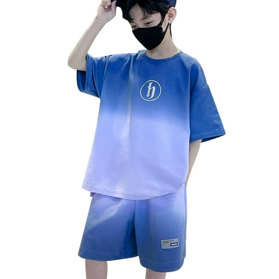 Children's 2024 New Summer Tracksuit Casual Simple Style Little & Big Children Boys Clothes Gradual Short Sleeve Shorts Sports Suit Leisure Trendy Style