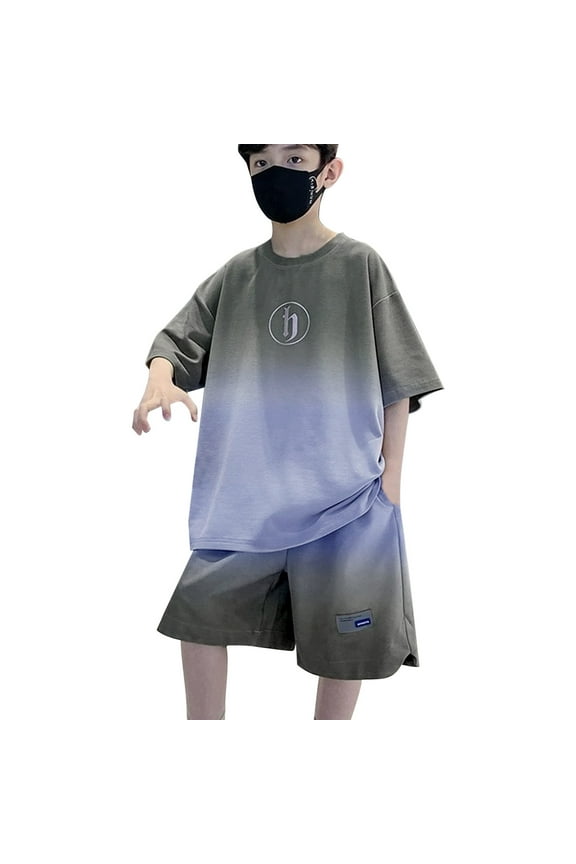 Children's 2024 New Summer Tracksuit Casual Simple Style Little & Big Children Boys Clothes Gradual Short Sleeve Shorts Sports Suit Soft Leisure Suit