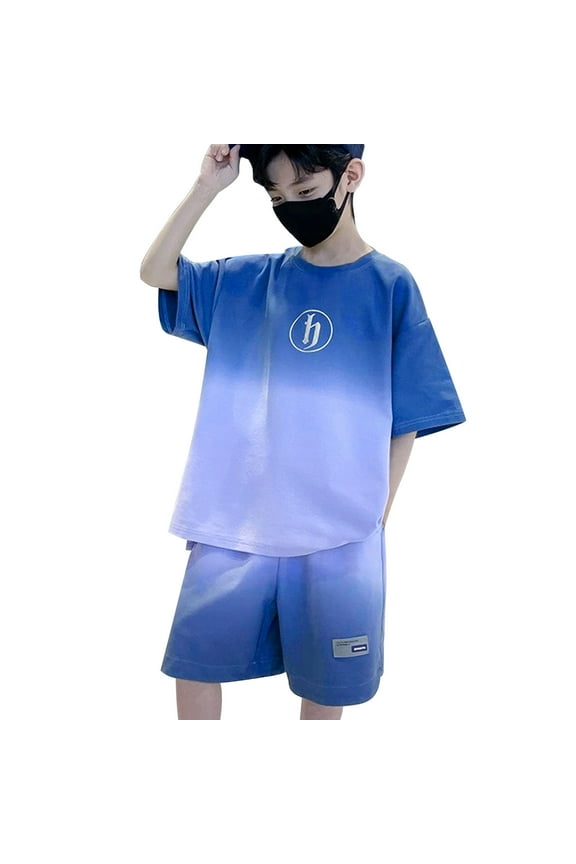 Children's 2024 New Summer Tracksuit Casual Simple Style Little & Big Children Boys Clothes Gradual Short Sleeve Shorts Sports Suit Stylish Sweet Dailywear