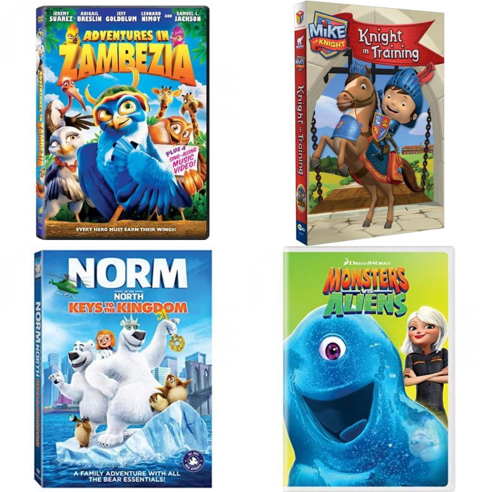 Children's 4 Pack DVD Bundle: Adventures in Zambezia, Mike the Knight:  Knight in Training, Norm of the North: Keys to the Kingdom, Monsters vs.  Aliens