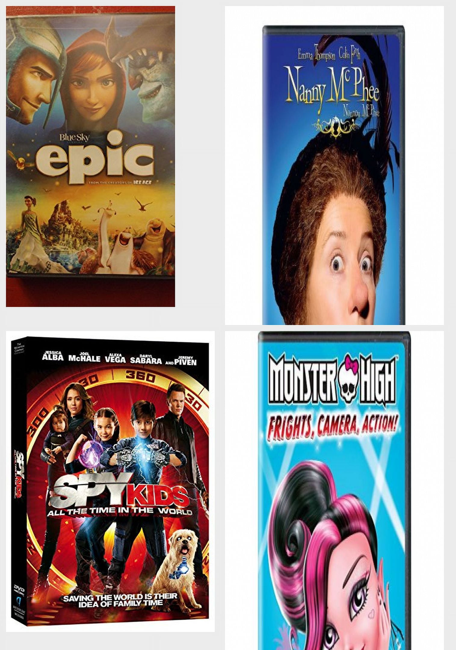 Children's 4 Pack DVD Bundle: Epic, Nanny McPhee, Spy Kids 4: All The Time  In The World, Monster High: Frights, Camera, Action!