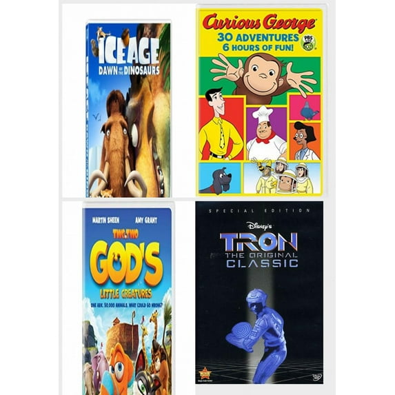 Children's 4 Pack DVD Bundle: Ice Age: Dawn of the Dinosaurs, Curious George 30-Adventure Collection, Two by Two, Tron: The Original Classic