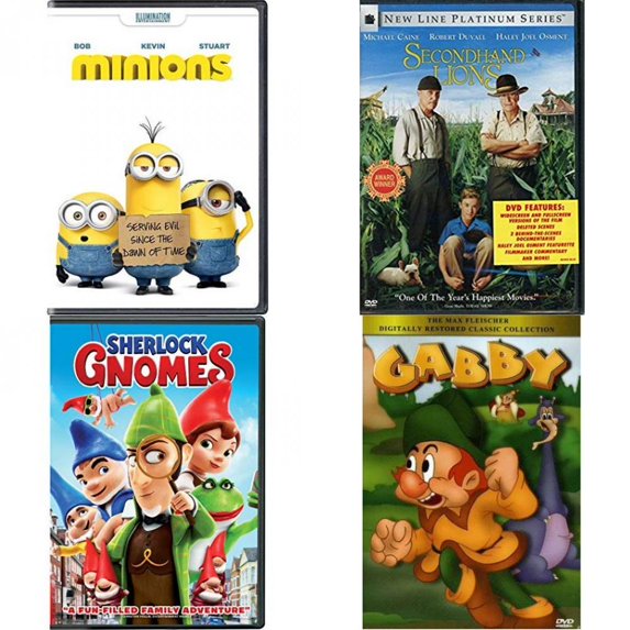 Children's 4 Pack DVD Bundle: Minions, SECONDHAND LIONS, Sherlock Gnomes, Gabby