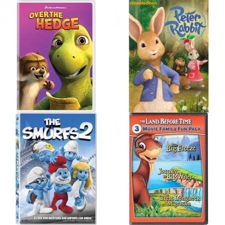 Children's 4 Pack DVD Bundle: Over the Hedge, Peter Rabbit by Nickelodeon, The Smurfs 2, The Land Before Time VIII-X 3-Movie Family Fun Pack (The Big Freeze / Journey to Big Water / The Great Longneck