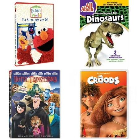 Children's 4 Pack DVD Bundle: Sesame Street/Elmos World - The Street We Live On, All About Dinosaurs / All About Horses, Hotel Transylvania, The Croods