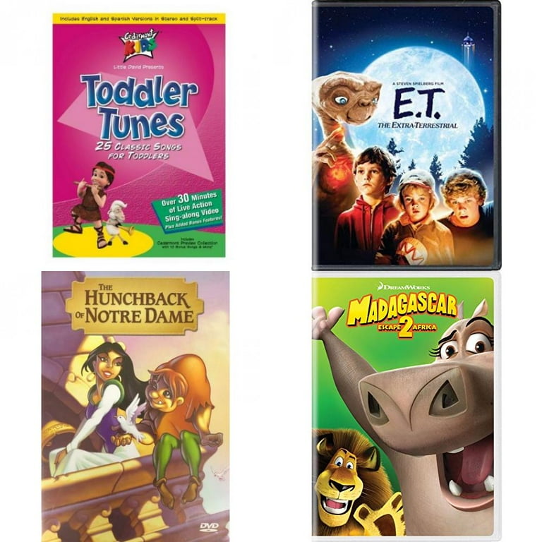 Children s 4 Pack DVD Bundle Toddler Tunes E.T. The Extra Terrestrial The Hunchback of Notre Dame Madagascar Escape 2 Africa