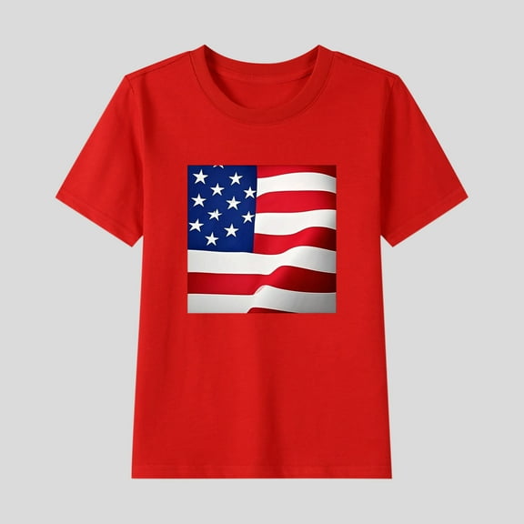 Children's 4Th Of July Shirts New T-Shirt Kids Independence Day Flag Patriotic Shirt Girls Boys Short Sleeve Round Neck Cotton Top Red 5-6 Years
