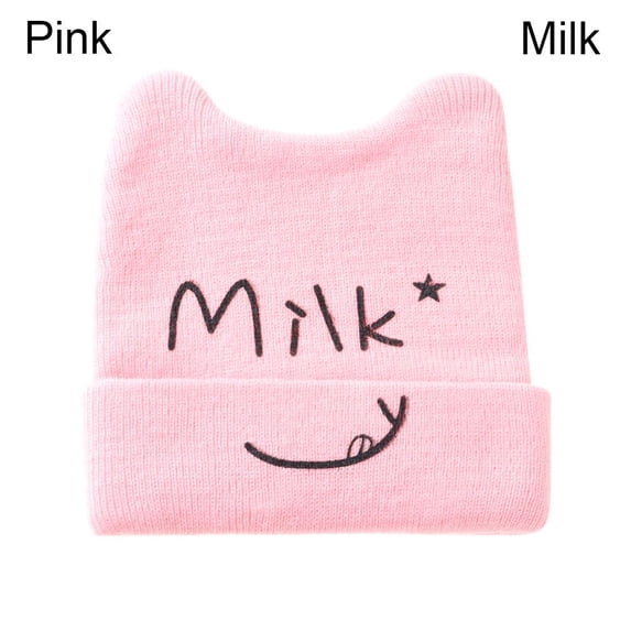 Children's Accessories Cat Ear Warm Autumn Winter Gifts Warmer Bonnet Knitted Hat Baby Hat Beanie Cap PINK MILK