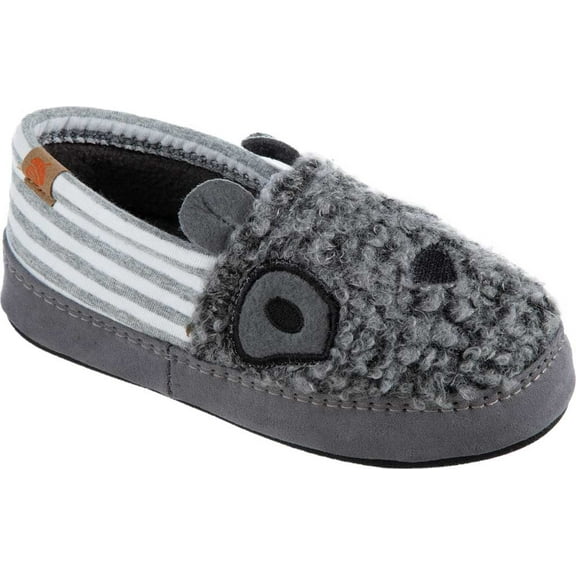 Children's Acorn Critter Novelty Moc Slipper Stormy Grey Fleece/Poly Cotton 10-11 M