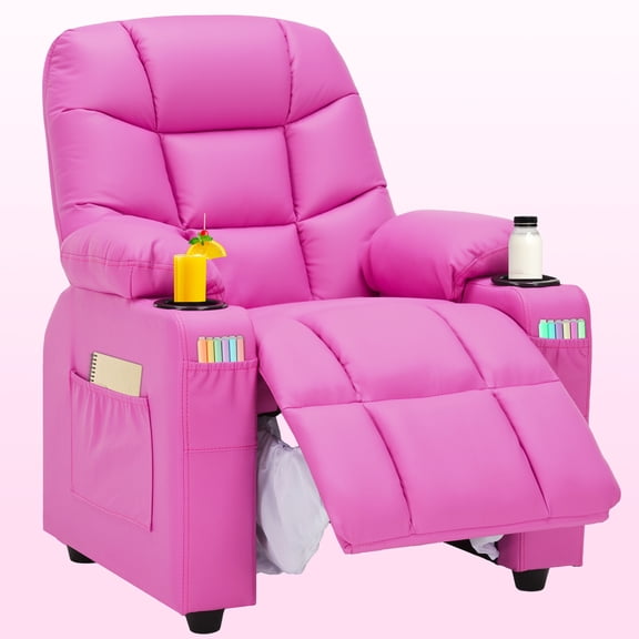 Children's Adjustable Recliner Chair with Cup Holders, Footrest & Storage Pockets — Premium Comfort for Boys and Girls