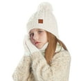 thumbnail image 1 of Children's Adorable Cartoon Three-Piece Set All-in-One Hat, Scarf, and Gloves Warm Ear-Covering Beanie Outdoor Knit Hat (Ages 3-10) -Lined, Thickened Soft and Skin-Friendly,One Size ,Beige, 1 of 4