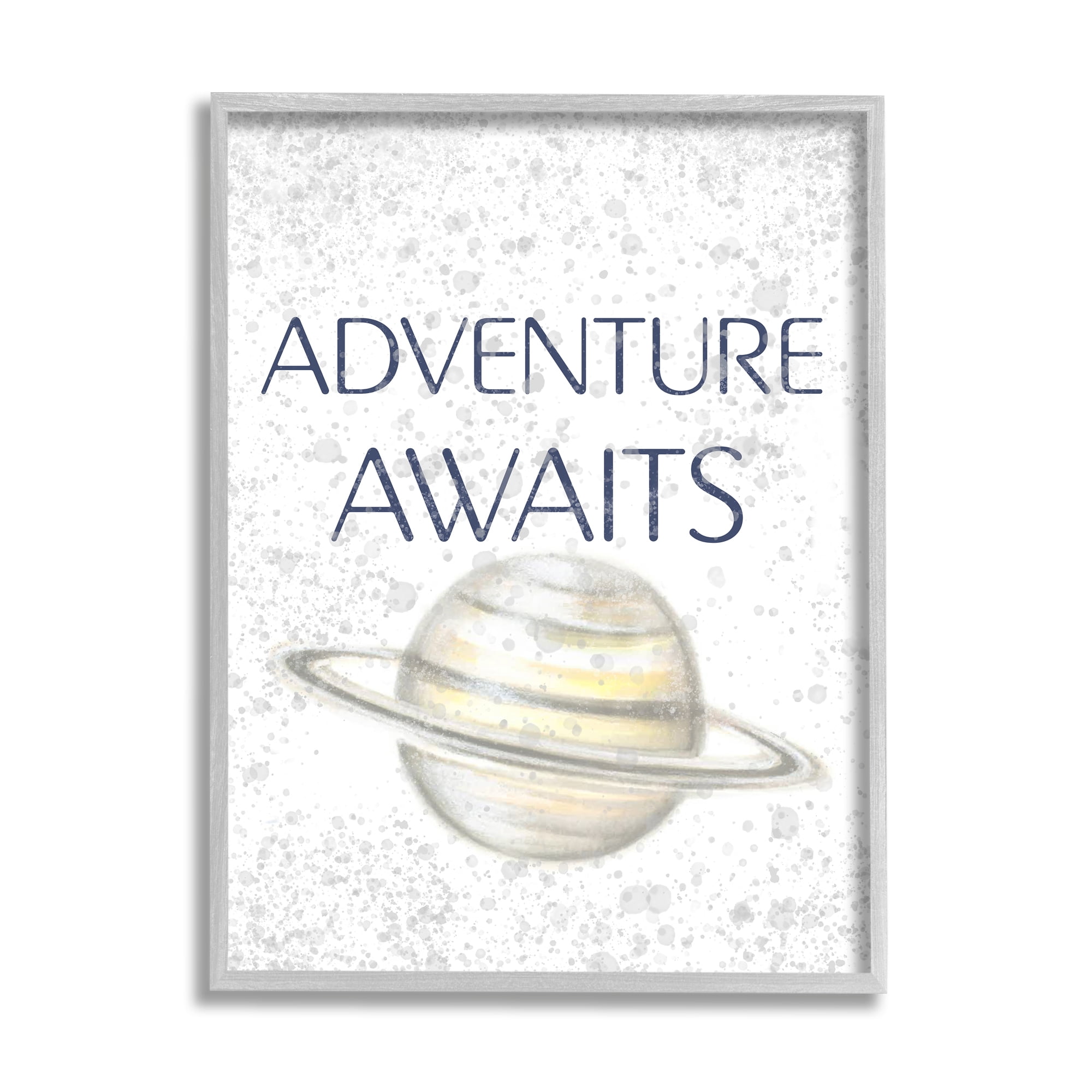 Children's Adventure Awaits Phrase Saturn Ringed Planet Typography Graphic Art Framed Art Print Wall Art