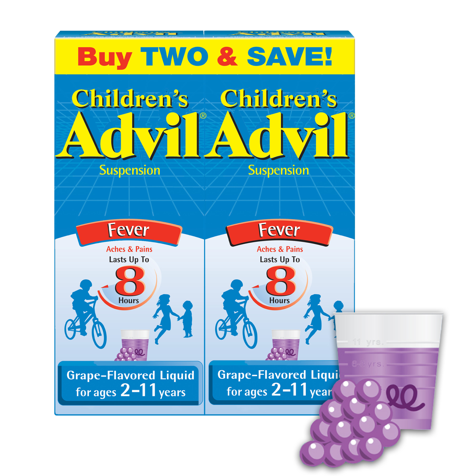 Children's Advil Liquid Suspension Fever Reducer/Pain Reliever (Ibuprofen) 2-Pack In Grape Flavor 100Mg 2-4 Fl. Oz. Boxes - image 1 of 11