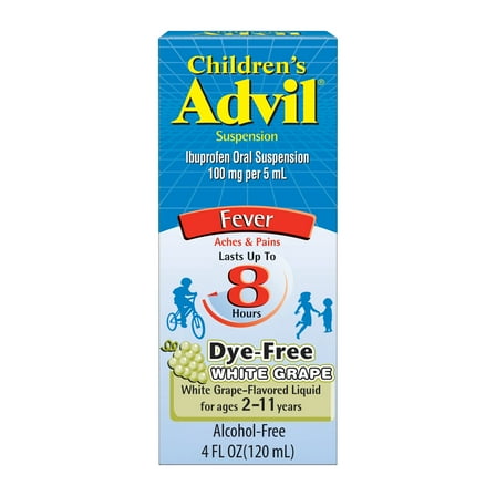 Children's Advil Pain Reliever and Fever Reducer, Dye Free Children's Ibuprofen for Pain Relief, White Grape - 4 Fl Oz