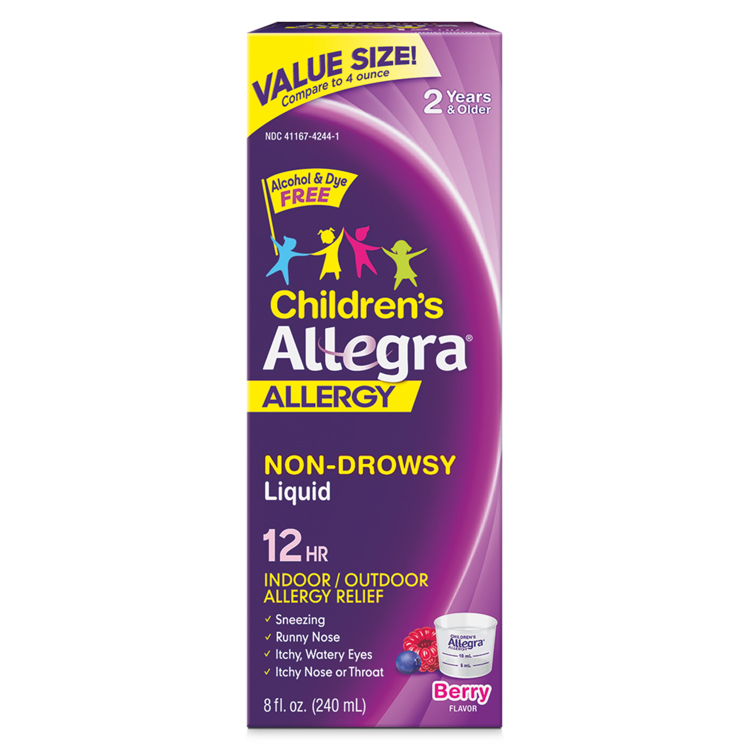 Allegra Children's Non-Drowsy Antihistamine Medicine for Kids Allergy Relief, 30 mg Fexofenadine, Berry Flavor, 8 fl oz
