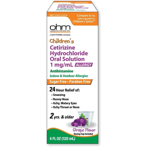 Children's Allergy Medicine, Sugar Free Grape Flavor, 24-Hour Indoor & Outdoor Antihistamine, Kids Oral Solution Syrup for Sneezing, Runny Nose & Itchy Eyes, 4 fl oz