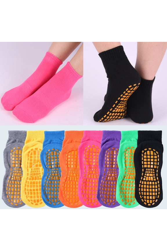 Children's Anti-Slip Floor Socks, Indoor Play Socks for Trampoline Playground and Toddler Early Education, Non-Slip Grip Bottom, Yellow XS