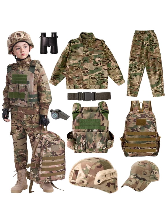 Children's Army Special Forces uniforms, children's camouflage uniforms, helmets, backpacks, and boy soldier Halloween role-play costumes