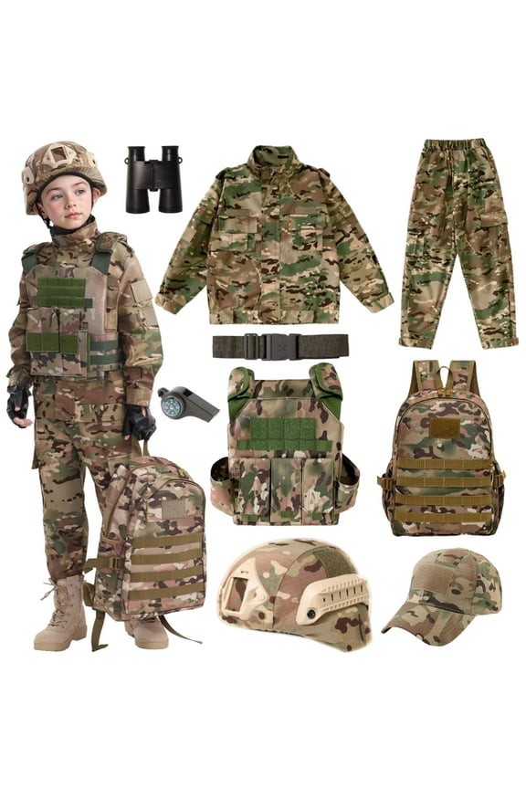 Children's Army Special Forces uniforms, children's camouflage uniforms, helmets, backpacks, and boy soldier Halloween role-play costumes