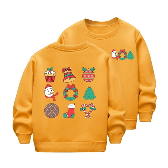 Children's Autumn And Winter Long Sleeve And Christmas Print Casual Thick Warm Round Neck Hoodie For Boys And Girls
