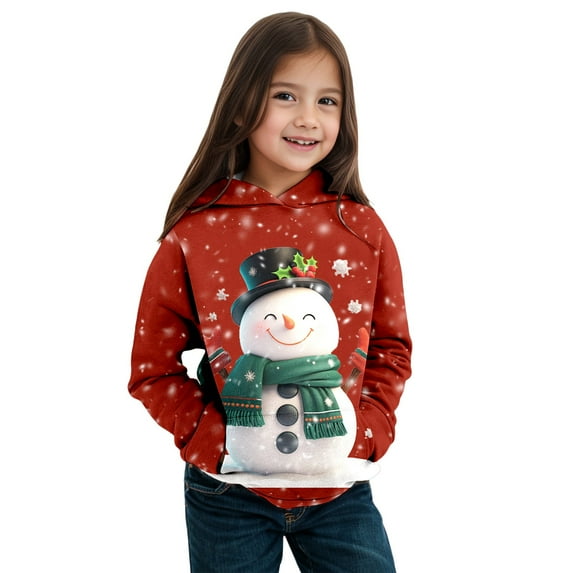 Huowey Children's Autumn Winter Christmas Theme Snowman Long Sleeve Hooded Hoodie Warm and Comfortable Children's Coat for Boys and Girls