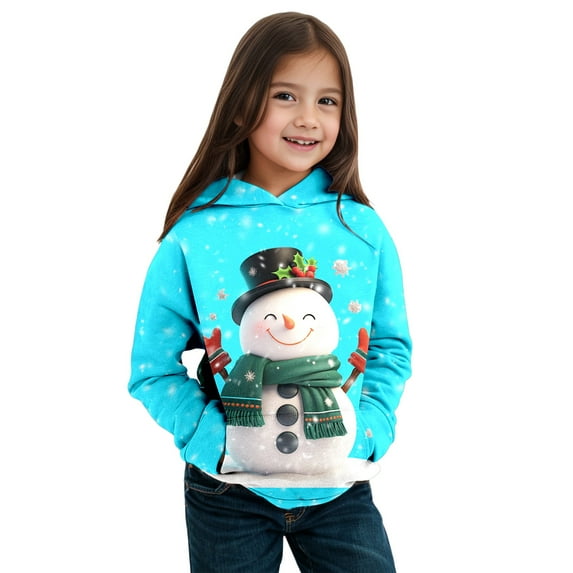 Huowey Children's Autumn Winter Christmas Theme Snowman Long Sleeve Hooded Hoodie Warm and Comfortable Children's Coat for Boys and Girls