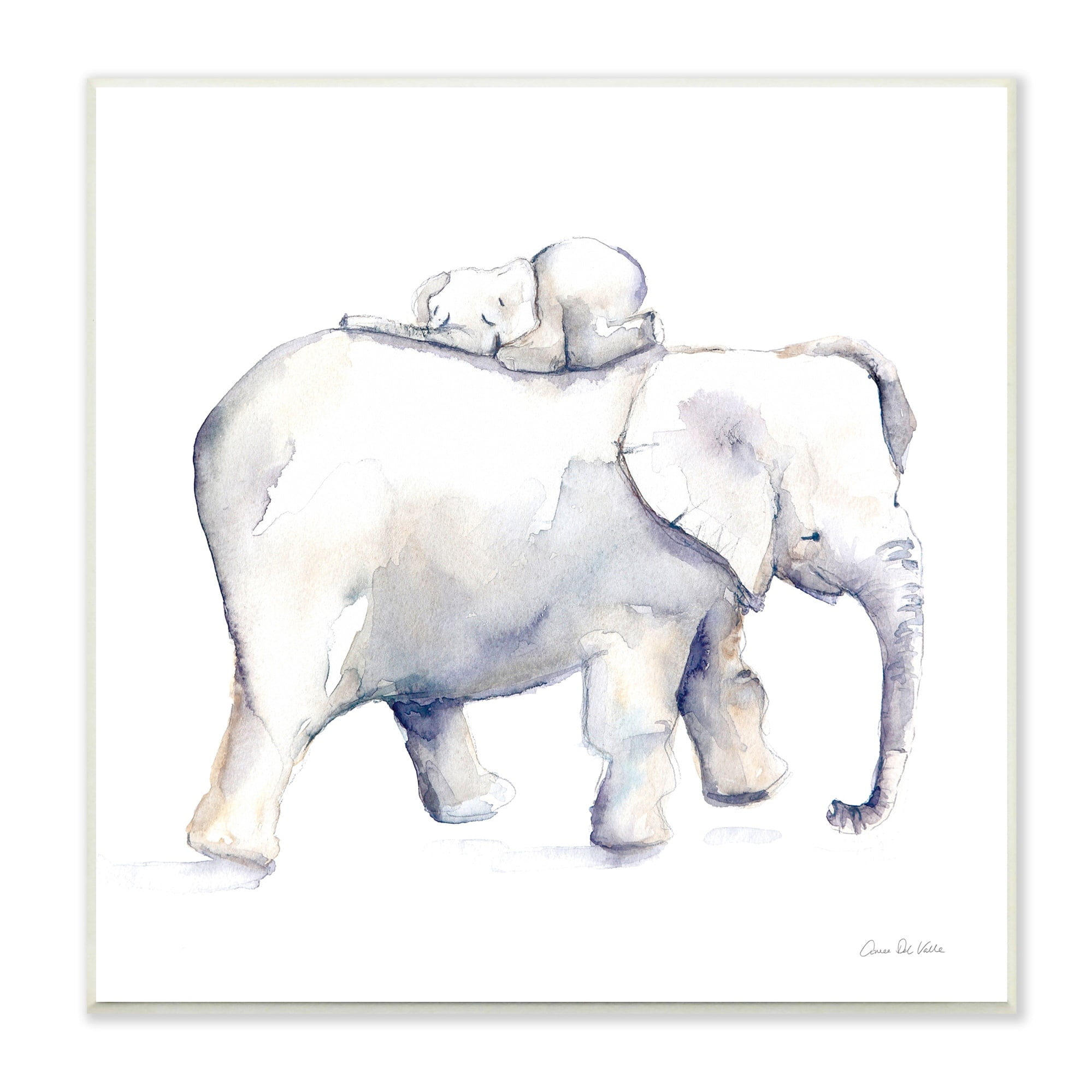 Stupell Industries Children's Baby Elephant Sleeping on Mother Safari Animal, 12 x 12, Design by Aimee Del Valle